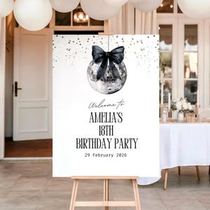 Editable Disco Party Welcome Sign Template, Silver Black Sparkle Theme, Disco Ball Dance Party Poster, Disco Ball Birthday, Dance Party