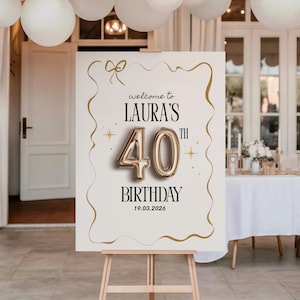 40th Birthday Welcome Sign, Editable Welcome Sign Template, Elegant Forty Birthday Poster, Modern Milestone Decor