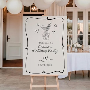 Personalised Birthday Party Welcome Poster, Martini Cocktail Party Birthday Sign, Any Age Birthday Entrance Board, Fun 40th Birthday Decor