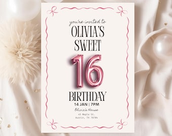 Editable Sweet 16 Sixteen Birthday Invitation, 16th Birthday Party Invite, Sixteen Party Invitation, Party Birthday Party Digital Invitation