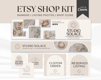 Banner per negozi Etsy, modelli per kit per negozi Etsy, banner per negozi Etsy, bundle per il branding di negozi Etsy, banner Canva per Etsy, modelli Canva, branding beige