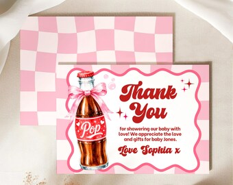 Editable Baby Shower Thank You Card Template, She's Ready to Pop Thank You Cards, Pink Soda Pop Baby Shower Canva Printable Instant Download