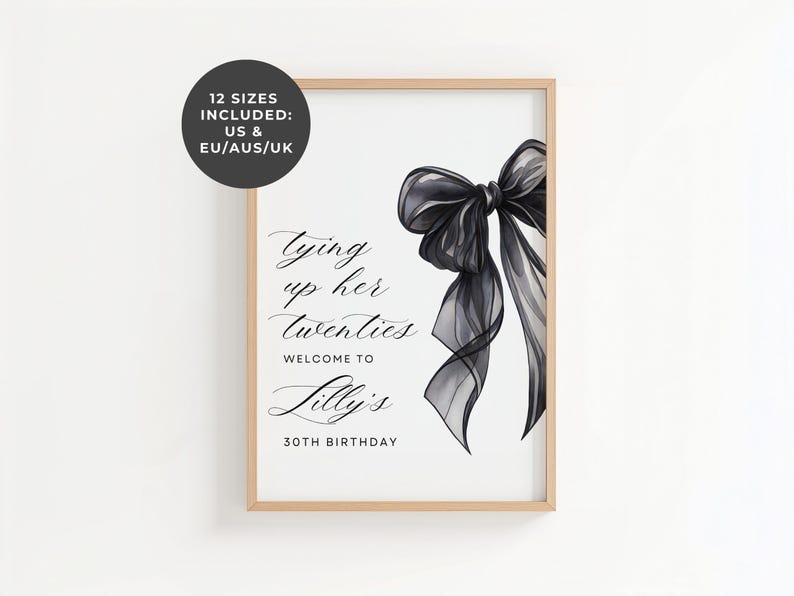 Shes Tying up her Twenties 30th Birthday Sign, Black Bow Invite, 30th Birthday Invite, Coquette Birthday, Instant Download image 4