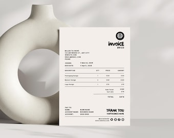 Factuursjabloon Minimalistische zakelijke factuur, sjabloon voor kleine bedrijven, moderne Boho-klantfactuur, bewerkbare sjabloon, factuur voor services