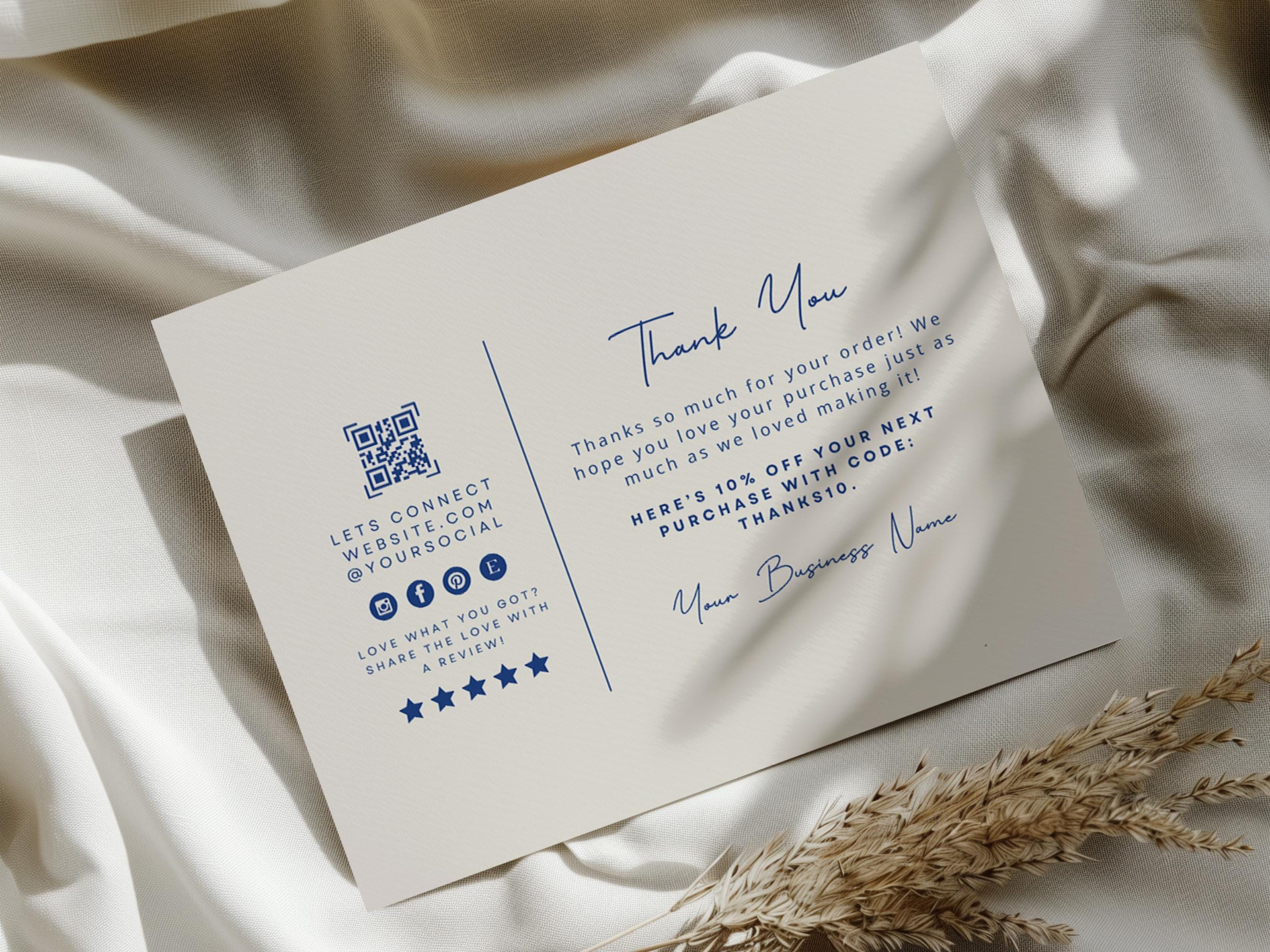 Printable Luxury Thank You Card Template, Small Business Thanks for ...