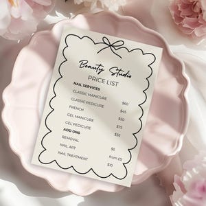Modelo de lista de preços, lista de preços para pequenas empresas, planilha de preços editável, lista de preços, lista de preços para salão de beleza, download, placa de pagamento para impressão