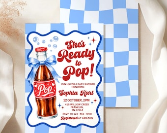 She's Ready to Pop Baby Shower Invitation Template, Editable Canva Invitation, Retro Soda Pop Baby Shower Invite, Printable Digital Download