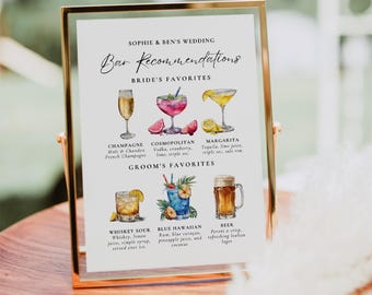 Bar Recommendations Signature Drinks Sign Template, Signature Cocktail Sign, Printable Wedding Bar Menu Sign, Editable His Hers Drink Sign
