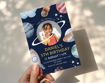 Editable Outer Space Birthday Invitation, Blast Off Party Invite, Galaxy Theme Boy Birthday, Digital Download, Printable Space Template