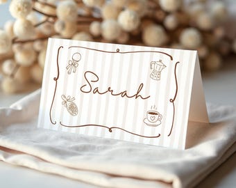 Baby Is Brewing Place Cards, Coffee Baby Shower Name Cards, Editable Canva Template, Printable Tent Cards, Table Place Settings, Food Labels