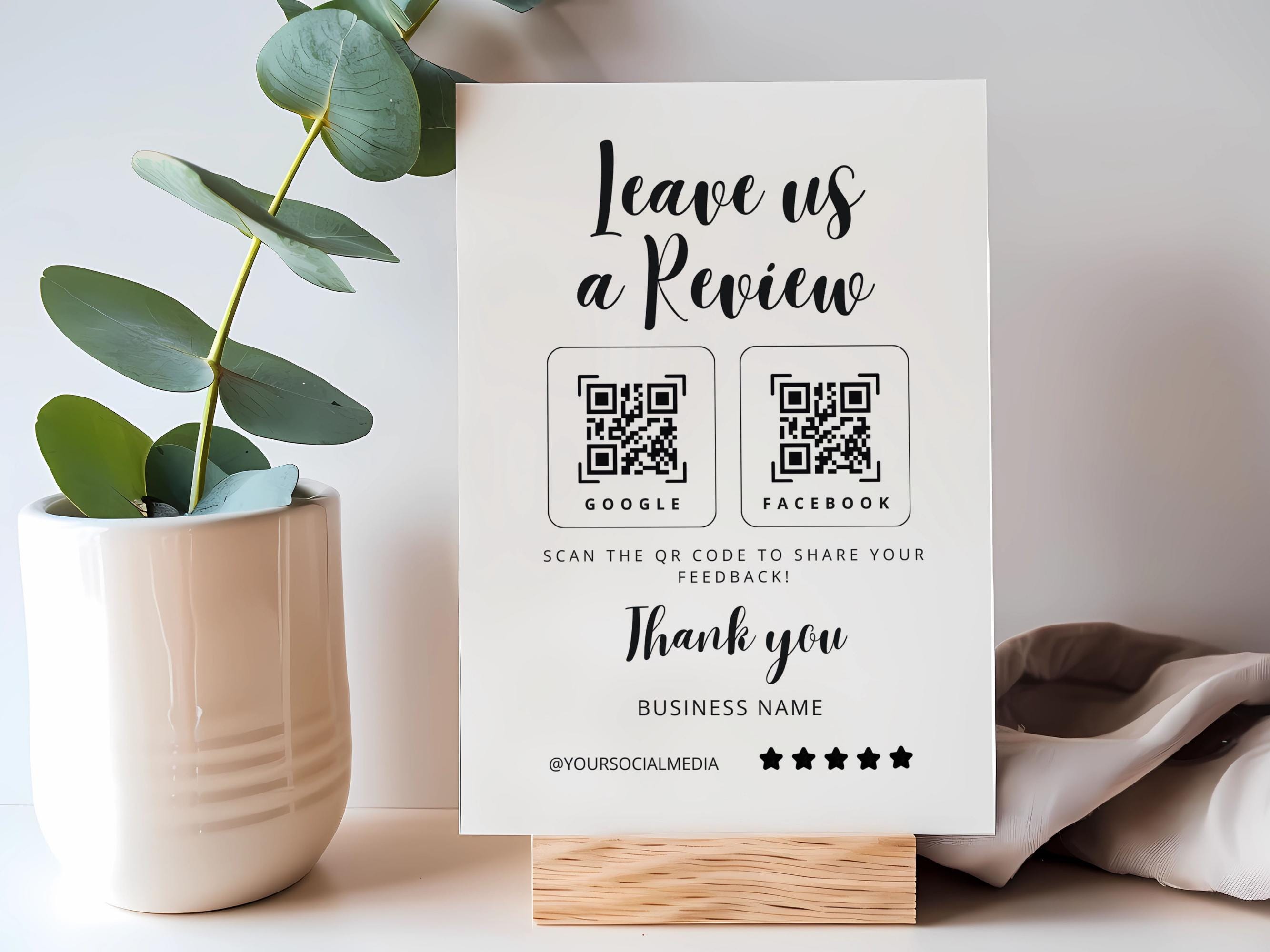 Ask for Review QR Code Sign Template Canva, Facebook Review, Google