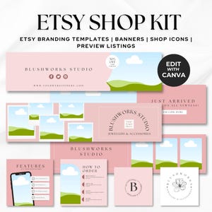 Mockup Template Etsy Shop Branding Kit, Pink Aesthetic Etsy Banner Templates, Etsy Store Branding Bundle, DIY Canva Templates