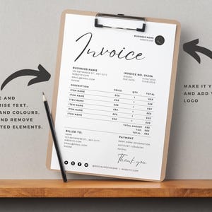 Invoice In Cursive Invoice Template Minimalist Business Invoice, Small Business Template ...