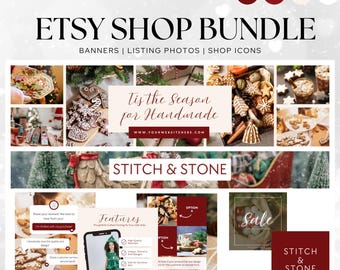 Christmas Etsy Shop Kit Banner Template Bundle, Etsy Christmas Branding Canva Mockups, Etsy Shop Bundle, Shop Icons, Etsy Listing Photos