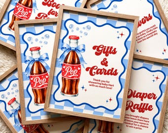 Editable Baby Shower Signs Bundle, She's Ready to Pop Canva Templates, Printable Retro Soda Pop Party Signs, Baby Shower Decor Download