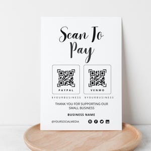 Scan to Pay Sign, QR Code Sign Template, Small Business Marketing, CashApp Paypal Sign, Customizable QR Code Print, Digital Download