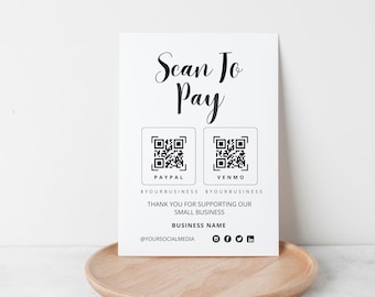 Letrero de escaneo para pago, plantilla de letrero con código QR, marketing para pequeñas empresas, letrero de Paypal de CashApp, impresión de código QR personalizable, descarga digital