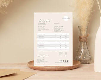 Invoice Template Minimalist Business Invoice, Small Business Template, Modern Boho Client Invoice, Editable Template, Services Invoice