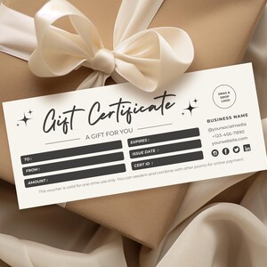 Gift Certificate Template, Printable Gift Voucher, Editable Gift Certificate, Gift Card Spa Gift Voucher Salon, Modern Certificate