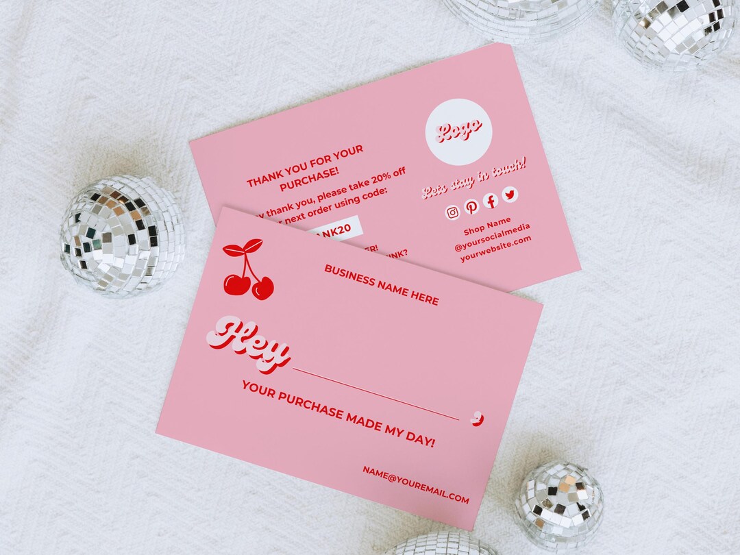 Pink Thank You Card Template, Small Business Thanks for Your Purchase ...
