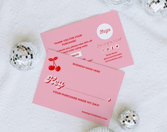Pink thank You Card Template, Small Business Thanks For Your Purchase Card Template Cherry Printable Package Insert Card Pink