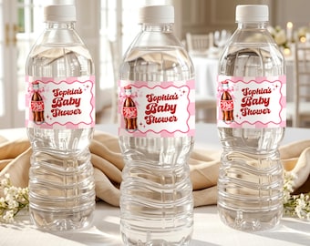 Editable Baby Shower Water Bottle Label Template, She's Ready to Pop Bottle Wrapper, Pink Soda Pop Baby Shower Decor, Digital Download