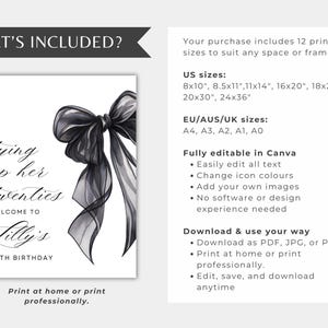 Shes Tying up her Twenties 30th Birthday Sign, Black Bow Invite, 30th Birthday Invite, Coquette Birthday, Instant Download image 5