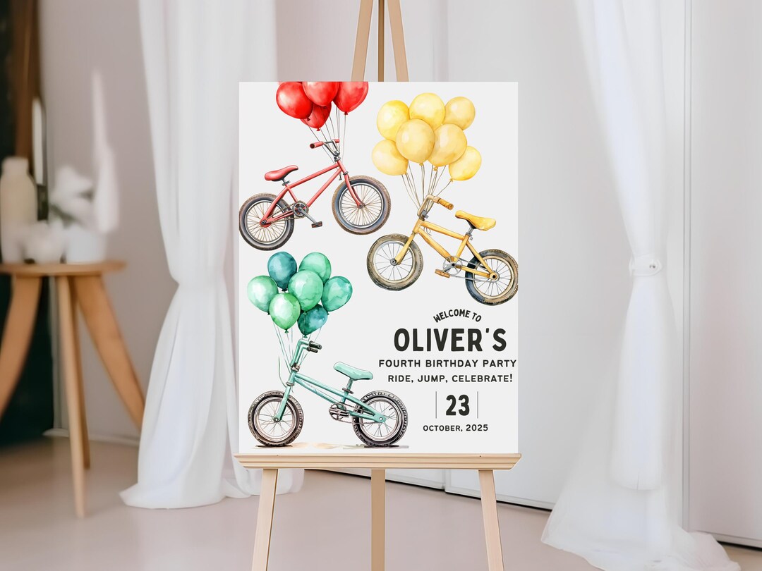 Editable Bike Birthday Welcome Sign Bicycle Boy Birthday Welcome Poster ...
