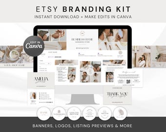 Etsy ショップバナー Etsy ショップキットテンプレート Etsy ストアバナー Etsy ショップブランディングバンドル Etsy Canva バナー Canva テンプレート ミニマルホワイト