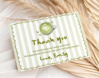 Editable Matcha Baby Shower Thank You Card Template, Printable Canva Thank You Note, Baby Shower Favor Thank You Card, Instant Download