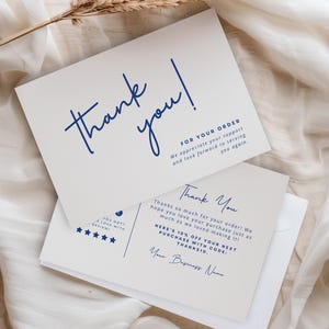 Druckbare Luxus Dankeskartenvorlage, Small Business Danke für Ihren Kauf Kartenvorlage Neutral Druckbare Packungsbeilage Karte Blau