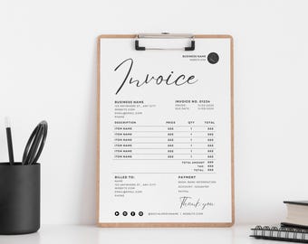 Factuursjabloon Minimalistische zakelijke factuur, sjabloon voor kleine bedrijven, moderne Boho-klantfactuur, bewerkbare sjabloon, factuur voor services