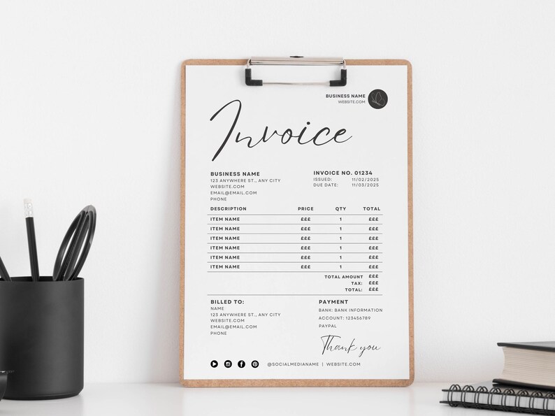 Invoice In Cursive Invoice Template Minimalist Business Invoice, Small Business Template ...
