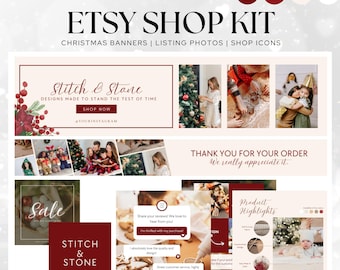 Christmas Etsy Shop Kit Template Bundle, Etsy Christmas Branding Canva Mockups, Etsy Shop Bundle, Listing Photos, Christmas Branding