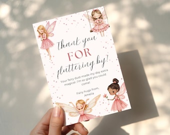 Editable Fairy Thank You Card, Magical Girl Birthday Party Template, Pink Fairy Theme Printable, Enchanted Woodland Digital Download