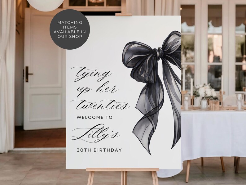 Invito per il 30° compleanno di Shes Thing up her Twenties, invito con fiocco nero, invito per il 30° compleanno, compleanno Coquette, download immediato immagine 10