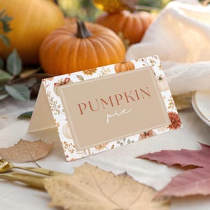 Autumn Food Label Template, Editable Canva Labels, Pumpkin Floral Place Card, Fall Baby Shower Decor, Thanksgiving Buffet & Party Printables