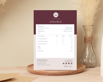 Invoice Template Minimalist Business Invoice, Small Business Template, Modern Boho Client Invoice, Editable Template, Services Invoice