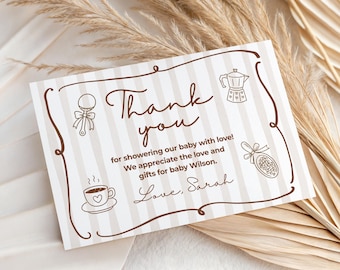 A Baby Is Brewing Baby Shower Thank You Card, Editable Canva Template, Coffee Theme Thank You Card, Printable Baby Shower Thank You