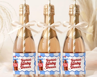 She's Ready to Pop Water Bottle Label Template, Editable Canva Baby Shower Bottle Label, Retro Soda Pop Decorations, Printable Download