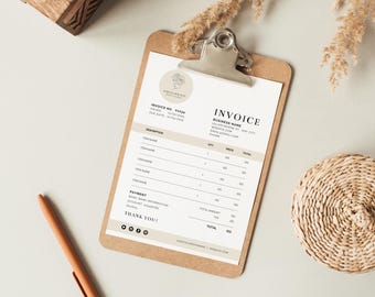 Factuursjabloon Minimalistische zakelijke factuur, sjabloon voor kleine bedrijven, moderne Boho-klantfactuur, bewerkbare sjabloon, factuur voor services