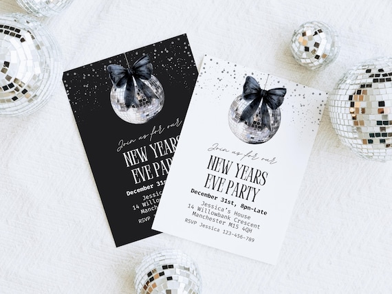 New Year's Eve Party Invitation Template, Editable Silver New Year's Party Invitation, NYE Party Invite Printable, Instant Download - Silver