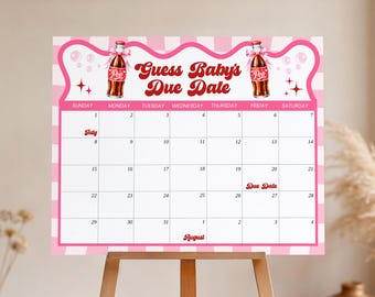 Guess Baby's Due Date Sign, Editable Canva Template, Baby Shower Game, Due Date Calendar Printable, Pregnancy Party Activity Mom To Be Decor