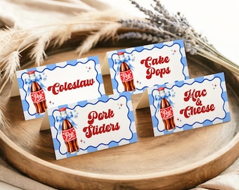 She's Ready to Pop Food Label Template, Editable Canva Buffet Food Tent Cards, Retro Soda Pop Baby Shower Food Labels, Printable Place Cards
