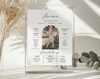 Cartello minimalista per il primo compleanno, poster stampabile per il primo anno del bambino, modello di collage fotografico, bacheca modificabile per il primo compleanno.