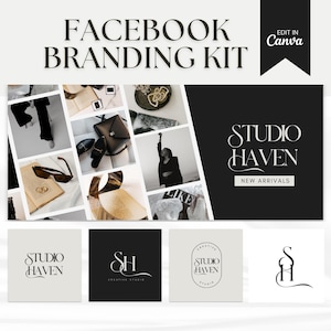 Facebook Cover Vorlage, Facebook Banner, Facebook Icon, Facebook Business Cover Bild, DIY Facebook Vorlage, Canva Vorlage, Monochrom