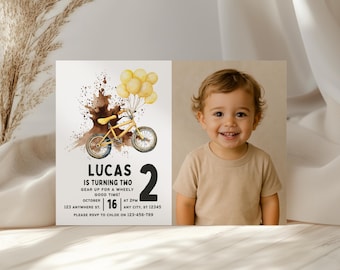 Birthday Bike Party Invitation With Photo, Mountain Bike Party 2nd Birthday Invite, Birthday Boy Printable Birthday Invite Bike Party