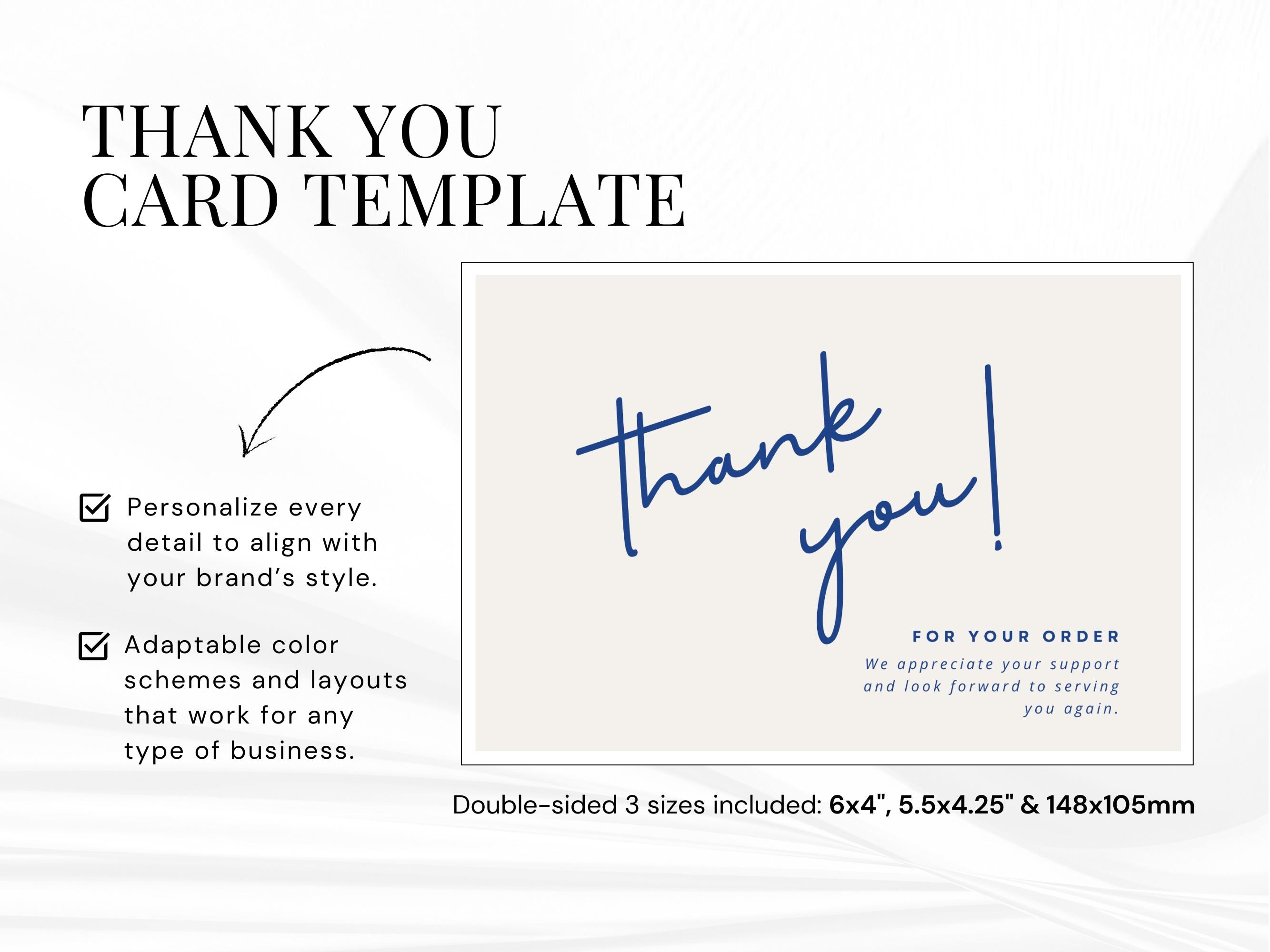 Printable Luxury Thank You Card Template, Small Business Thanks for ...