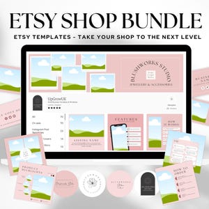 Etsy Listing Templates Aesthetic Pink, Mockup Template, Etsy Shop Branding Kit, Etsy Banner Templates, DIY Canva Templates