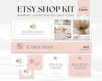 Banner per negozi Etsy, modelli per kit per negozi Etsy, banner per negozi Etsy, bundle per il branding di negozi Etsy, banner Canva per Etsy, modelli Canva, branding beige